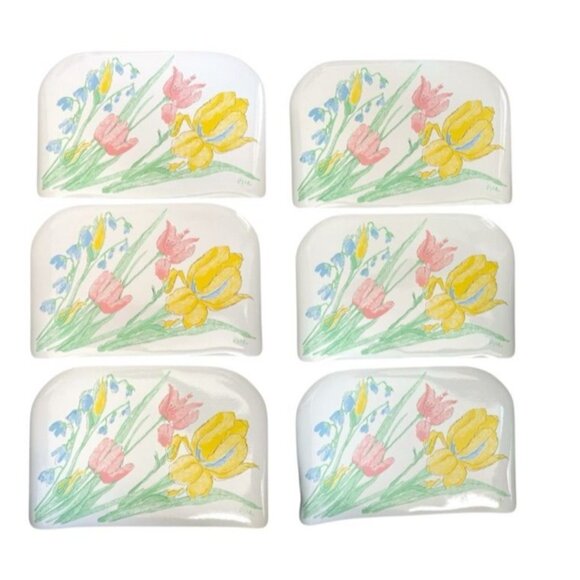 Set Of 6 Vera Neumann Floral Vinyl Placemats 17"x11.5" - Picture 1 of 7